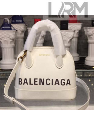 Balen...ga Logo Grained Calfskin Small Ville Top Handle Bag XXS White 2018