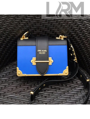 Prada Leather Prada Cahier Bag 1BD045 Bright Blue/Black Top Quality