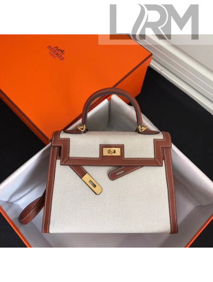 Hermes Kelly 28cm Swift Leather and Canvas Bag Off-white 2018(GHW)