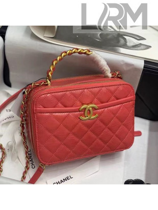Chanel Shiny Crumpled Calfskin Vanity Case with Chain Top Handle AS2179 Red 2020  