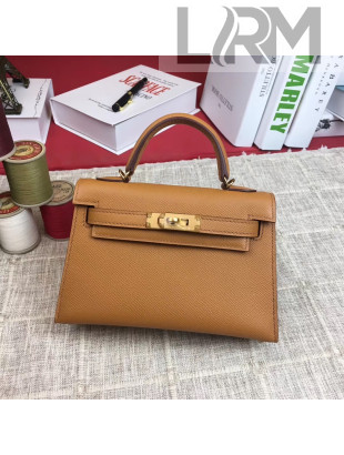 Hermes Mini Kelly 2 Handbag in Original Epsom Leather Caramel (Half Handmade)