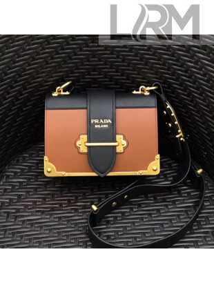 Prada Leather Prada Cahier Bag 1BD045 Brown/black Top Quality