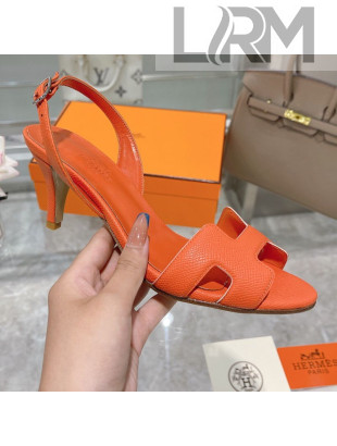 Hermes Leather Heeled Sandals 7cm Orange 2021 02