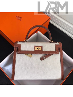 Hermes Kelly 32cm Swift Leather and Canvas Bag Off-white 2018(GHW)