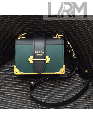 Prada Leather Prada Cahier Bag 1BD045 Green/Black Top Quality