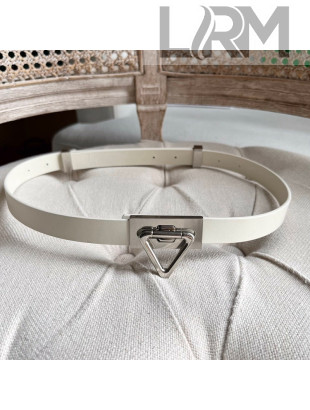 Bottega Veneta Leather Belt 2cm with Triangle Buckle White/Aged Silver 2021 