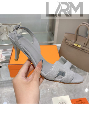 Hermes Leather Heeled Sandals 7cm Grey 2021 04