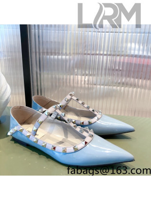 Valentino Rockstud Patent Leather Ballet Flat Blue 2021