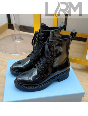 Prada Brushed Leather Laced Boots Black 2021 17
