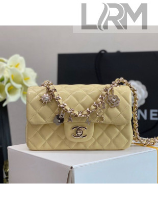 Chanel Quilted Lambskin Small Flap Bag with Chain Charm AS2326 Yellow 2020