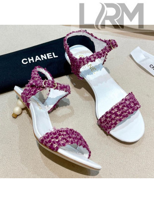 Chanel Tweed Pearl Heel Sandals Lilac Purple 2021