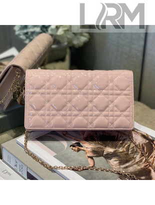 Dior Cannage Patent Leather Chain Wallet WOC Pink 2019