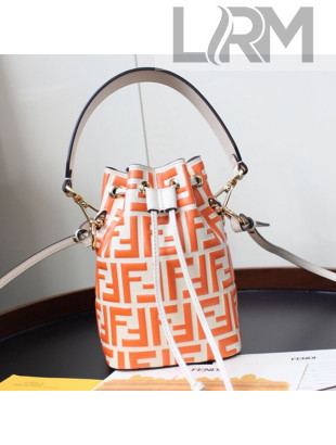 Fendi Mon Tresor Mini FF Leather Bucket Bag Orange 2020