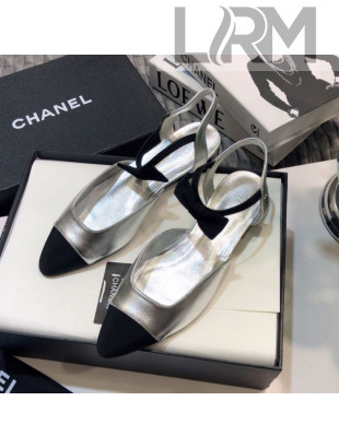 Chanel Lambskin Flat Mary Janes Slingback with Bow G36361 Silver 2021