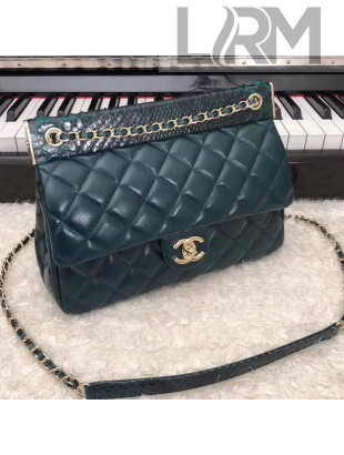 Chanel Python & Quilting Lambskin Flap Bag A57947 Green 2018
