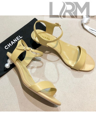 Chanel Calfskin Pearl Heel Sandals Nude 2021