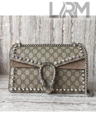 Gucci Dionysus GG Supreme Shoulder Bag with Crystals 400249 Beige 2017