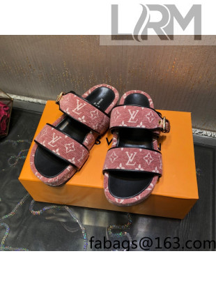 Louis Vuitton Jumbo Monogram Velvet Flatform Slide Sandals Pink 2021 74