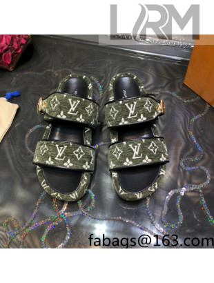 Louis Vuitton Jumbo Monogram Velvet Flatform Slide Sandals Green 2021 78