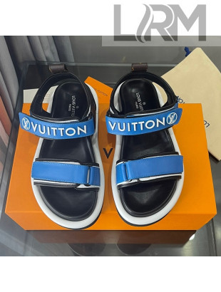 Louis Vuitton Pool Pillow Flat Comfort Sandals with Velcro Straps Blue 2022