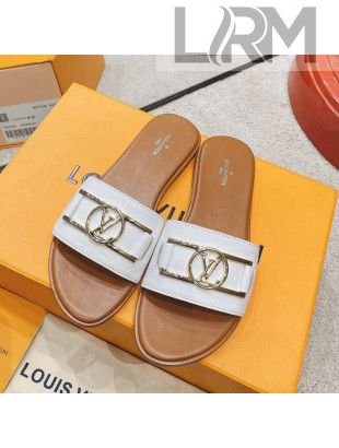 Louis Vuitton Lock It Flat Leather Slide Sandals with LV Circle White 2022