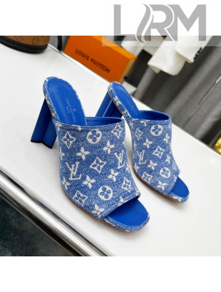 Louis Vuitton Silhouette Monogram Denim High Heel Slide Sandals 8cm Light Blue 2022