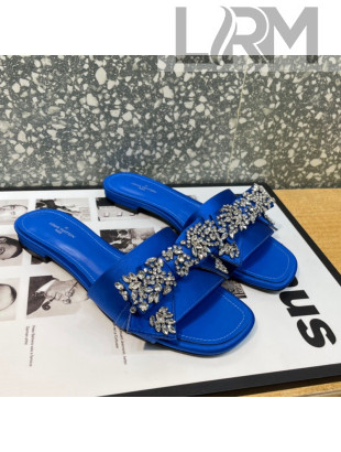 Louis Vuitton Diva Satin Crystal Bow Flat Slide Sandals Blue 2022