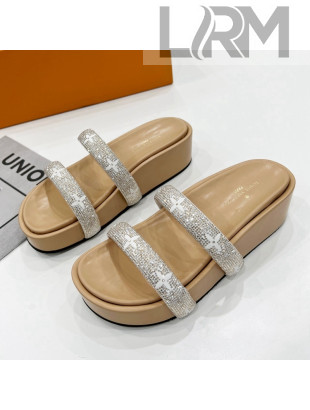 Louis Vuitton Appeal Crystal Slender Straps Platform Slide Sandals Beige 2022