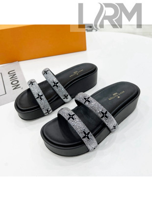 Louis Vuitton Appeal Crystal Slender Straps Platform Slide Sandals Black 2022