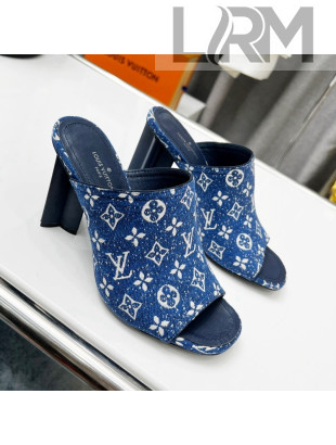 Louis Vuitton Silhouette Monogram Denim High Heel Slide Sandals 8cm Navy Blue 2022