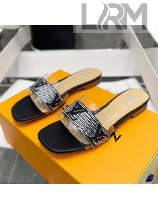 Louis Vuitton TPU and LV Crystal Flat Slide Sandals Black 2022