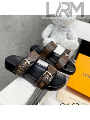 Louis Vuitton Bom Dia Monogram Denim Flat Slide Sandals Brown/Black/Silver 2022