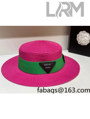 Bottega Veneta Straw Wide Brim Hat Dark Pink 2022 031123