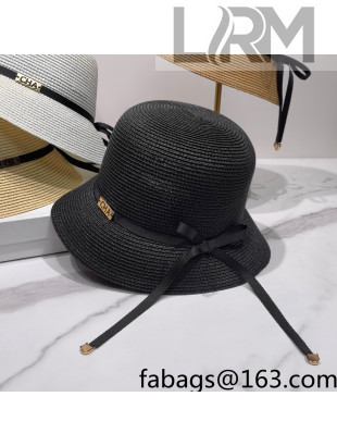 Chanel Straw Wide Brim Hat Black 2022 031128