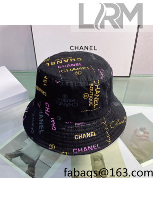 Chanel Logo Allover Bucket Hat Black 2022 040193