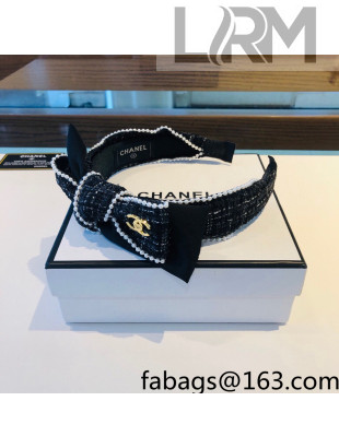 Chanel Tweed Pearl Headband Black 2022 54