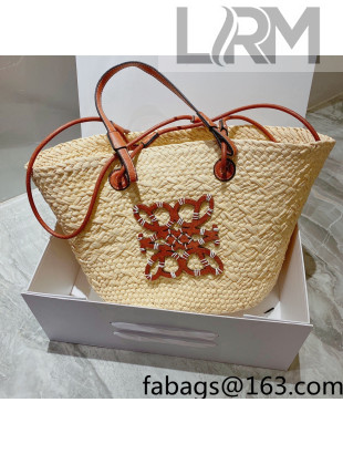 Loewe Raffia and Leather Medium Anagram Basket Bag Natural/Tan Brown 2022