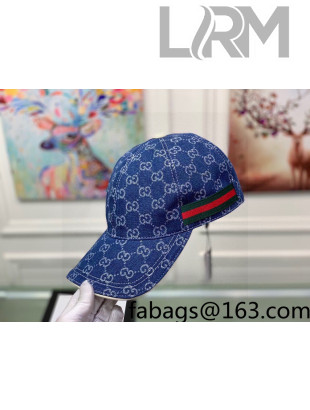 Gucci GG Denim Web Baseball Hat Blue 2022 031073