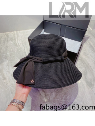 Chanel Straw Wide Brim Hat Black 2022 040113