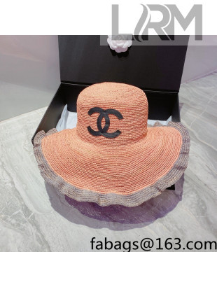 Chanel Straw Wide Brim Hat Pink 2022 040149