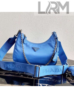 Prada Nylon Hobo Bag with Coin Purse Blue 2019