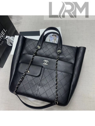 Chanel Quilted Calfskin Pocket Large Zipped Shopping Bag AS1299 Black 2020
