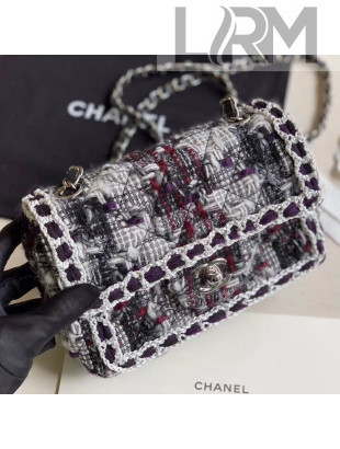 Chanel Tweed Medium Flap Bag Gray/Red 2019