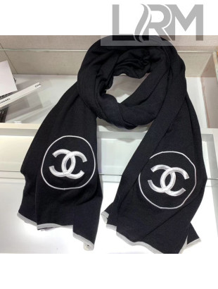 Chanel CC Cashmere Silk Scarf 100x200cm Black
