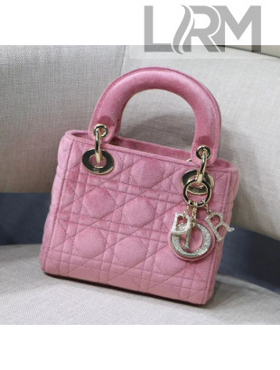 Dior Lady Dior Mini Bag in Cannage Velvet Pink 2019