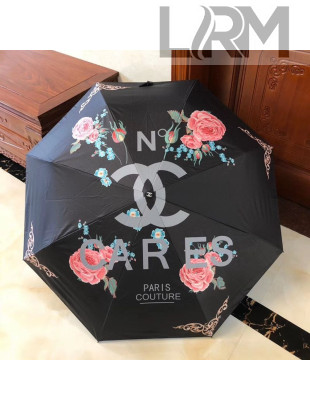 Chanel Rose Bloom Print Umbrella Black 2020