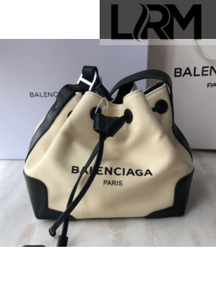 Balenciaga canvas navy cabas marble bucket drawstring bag white