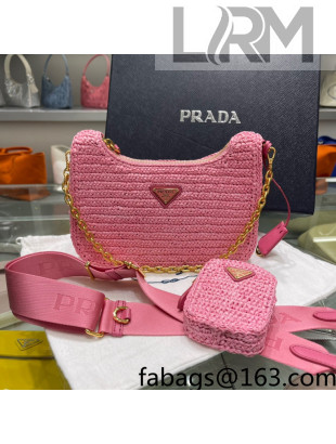 Prada Re-Edition 2005 Raffia Shoulder Bag 1BH204 Pink 2021  