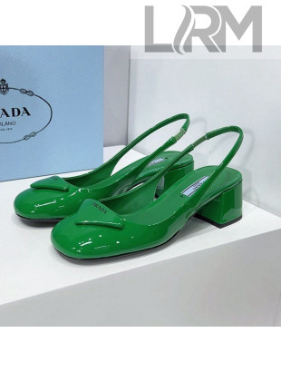 Prada Patent Leather Sling-back Pumps 5cm Green 2021 86