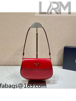 Prada Cleo Brushed Leather Shoulder Bag with Flap 1BD311 Scarlet Red 2022